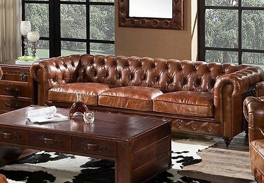 JVmoebel Sofa Club Lounge 4 Sitzer Ledersofa Dreisitzer Vintage Leder Chest günstig online kaufen