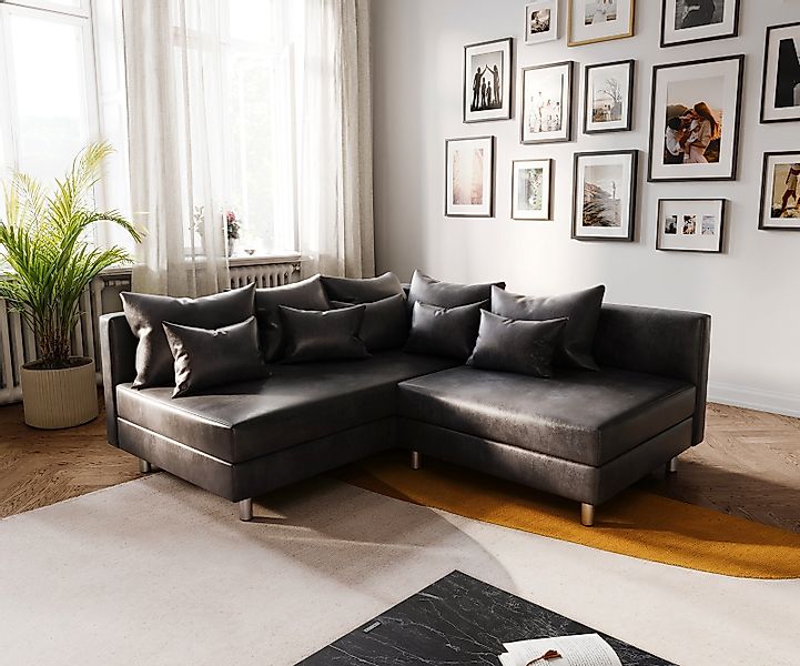 Ecksofa Clovis Anthrazit Antik Optik Ottomane Rechts Modulsofa günstig online kaufen