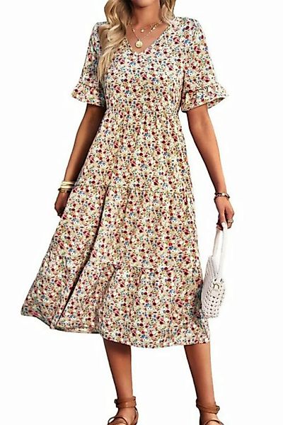 BlauWave Abendkleid Damen-Sommerkleid mit V-Ausschnitt bedruckt (1-tlg., A- günstig online kaufen