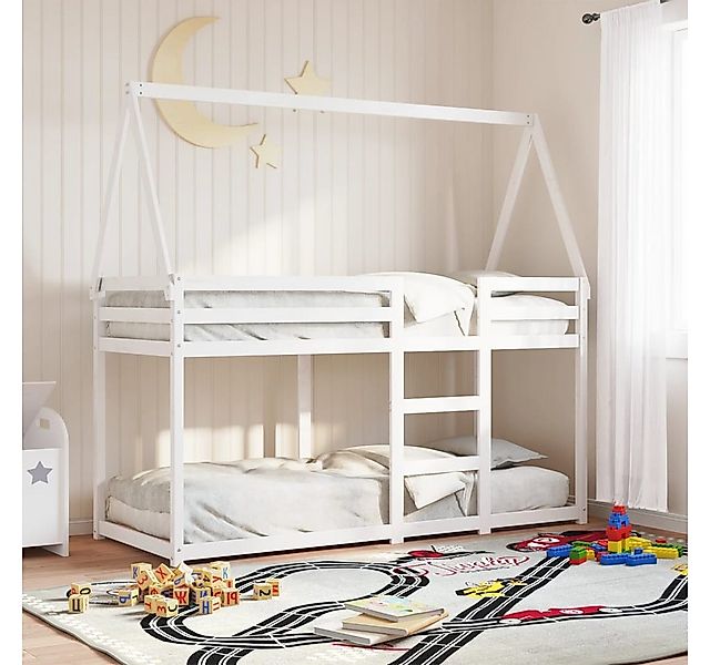 vidaXL Bett, Etagenbett mit Dach Weiß 90x190 cm Massivholz Kiefer günstig online kaufen