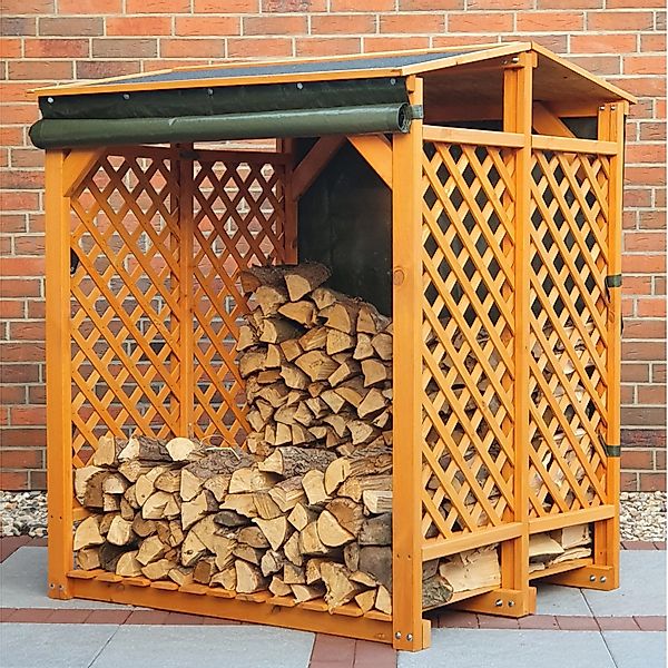 Kaminholzlager 120 cm x 118 cm x 148 cm Honigbraun mit 2 Wetterschutz-Vorhä günstig online kaufen