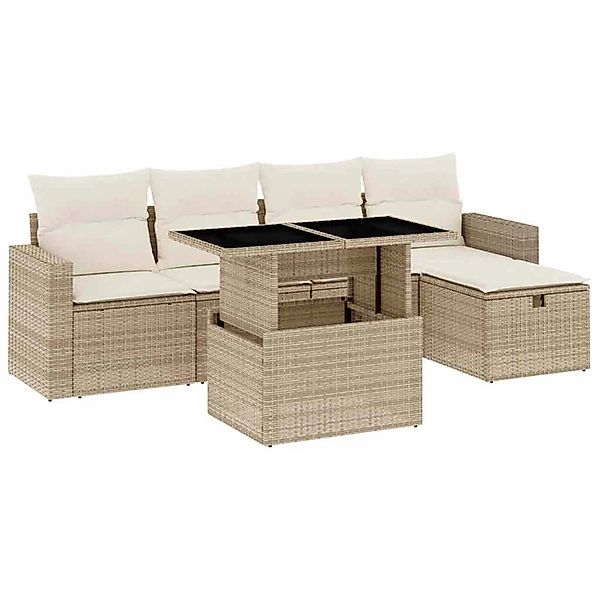 vidaXL 6-Tlg Garten-Sofagarnitur mit Kissen Beige Poly Rattan 3274808 günstig online kaufen