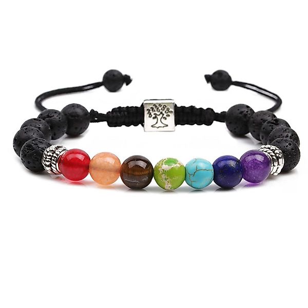 KARMA Perlenarmband Chakra Lavasteine Schwarz bunt günstig online kaufen