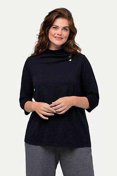 Ulla Popken Rundhalsshirt Shirt Schalkragen drapiert 3/4-Arm Biobaumwolle günstig online kaufen