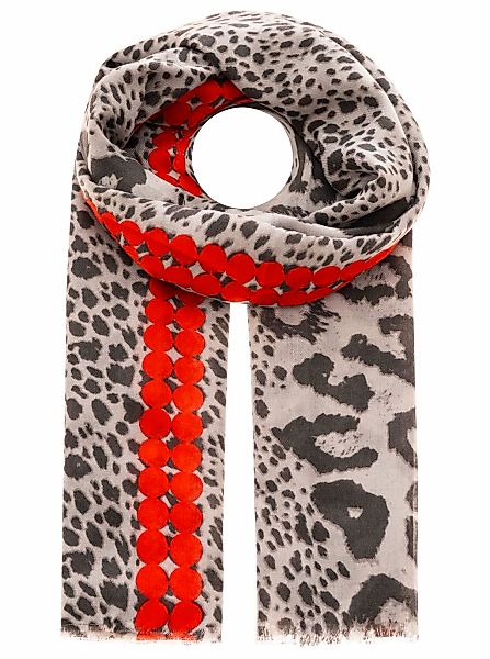 Zwillingsherz Schal ""Leo & Colors"" Leomuster, rotes Detail, Fransen günstig online kaufen