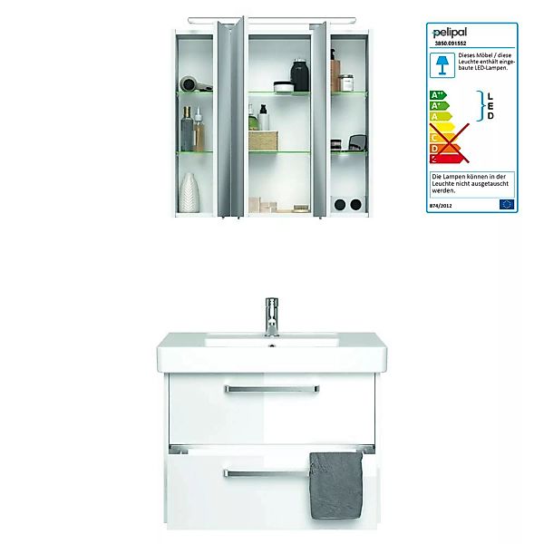 Waschplatz-Badmöbel FES-3050-66 Unterschrank in Hochglanz weiß mit LED-Band günstig online kaufen