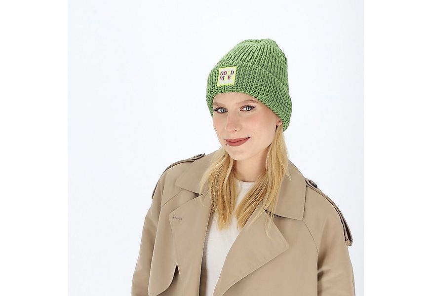 halsüberkopf Accessoires Strickmütze Good Vibes mit Statement-Badge günstig online kaufen