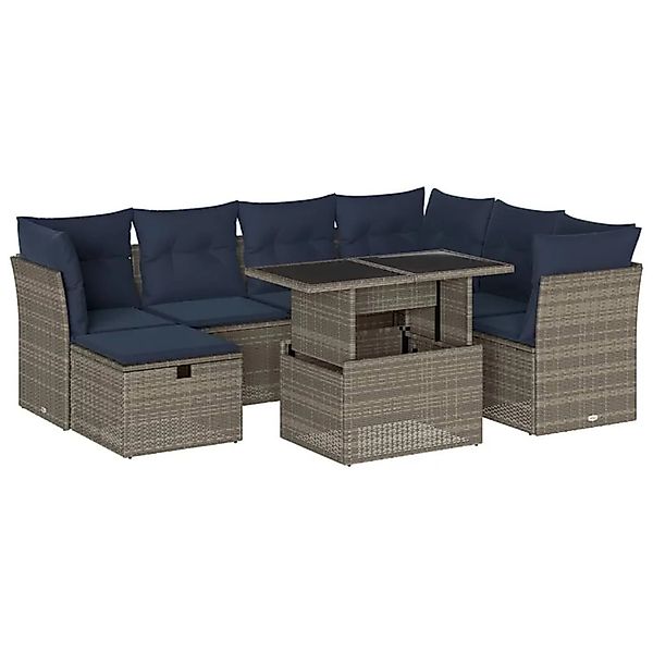vidaXL 8-Tlg Gartensofa-Set mit Kissen Grau Polyrattan 3274681 günstig online kaufen