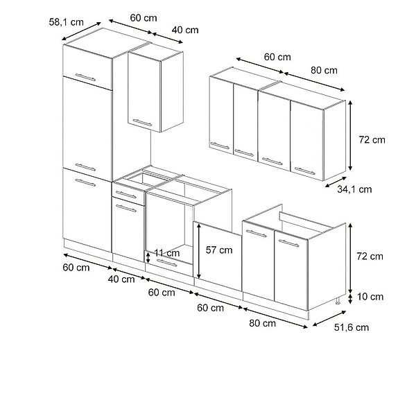 Vicco Küchenzeile Fame-Line, GrauBeige/Weiß/Weiß, 300 cm günstig online kaufen