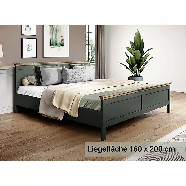 Bett 180 x 200 cm Landhausstil EPSOM-83 in grün mit Lefkas Eiche Nb., B/H/T günstig online kaufen