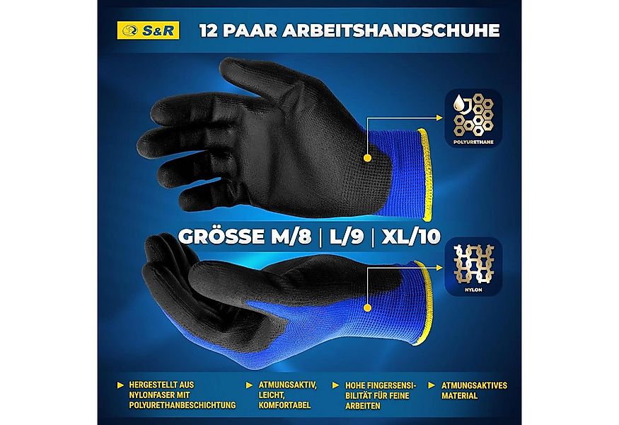 S&R Arbeitshandschuhe 12 Paar aus Nylonfaser mit Polyurethanbeschichtung (S günstig online kaufen