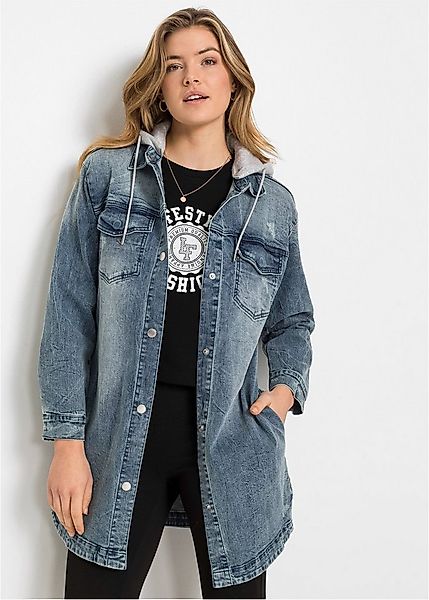 bonprix Jeansjacke lange, bequeme Passform, mit Eingriffs- und Brusttaschen günstig online kaufen