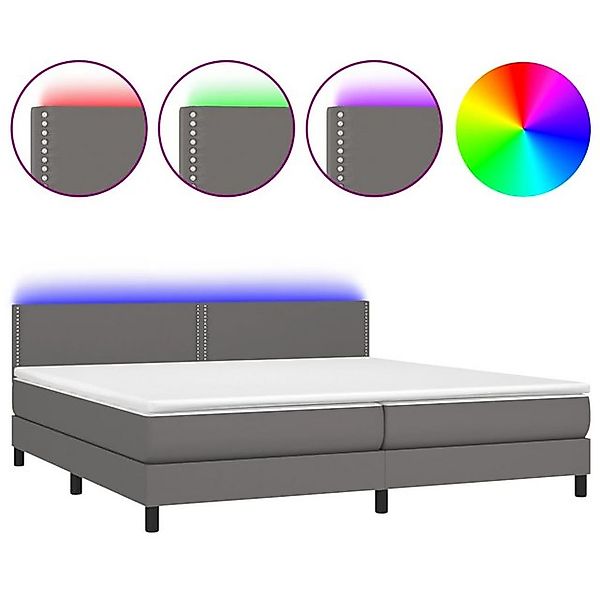 vidaXL Boxspringbett, Boxbett mit Matratze & LED Grau 200x200 cm Kunstleder günstig online kaufen