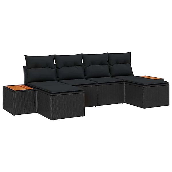 vidaXL Garten-Sofa-Set mit Kissen 6-Tlg Schwarz Poly Rattan 3348139 günstig online kaufen