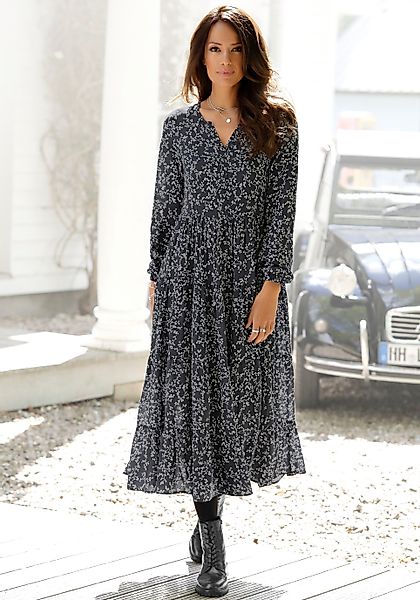 LASCANA Maxikleid mit Blumenprint und Volants, günstig online kaufen