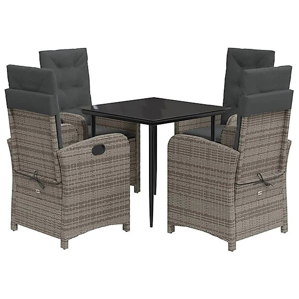 vidaXL 5-Tlg Garten-Essgruppe mit Kissen Grau Poly Rattan 3212351 günstig online kaufen