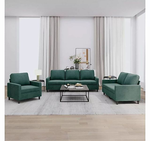 vidaXL Sofa 3-tlg. Sofagarnitur mit Kissen Dunkelgrün Samt günstig online kaufen
