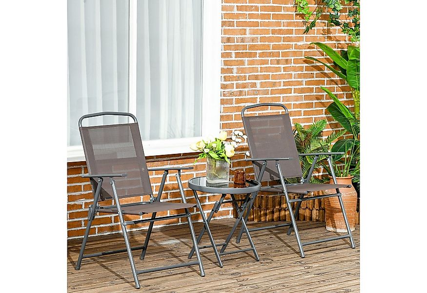 Outsunny Balkonset 3-teilig, aus Metall, mit klappbar Glastisch, Gartenstüh günstig online kaufen
