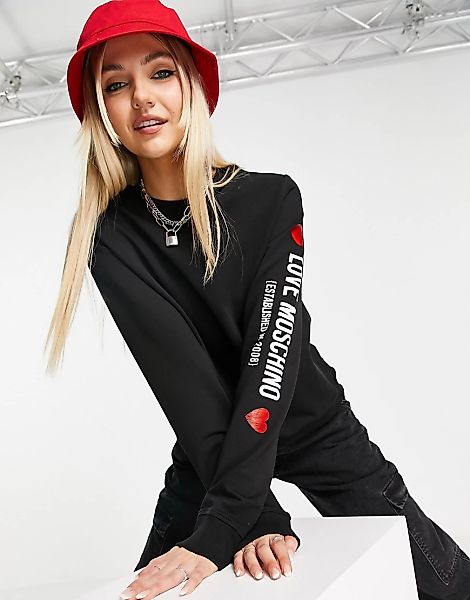 Love Moschino – Sweatshirt in Schwarz mit Logo am Ärmel günstig online kaufen