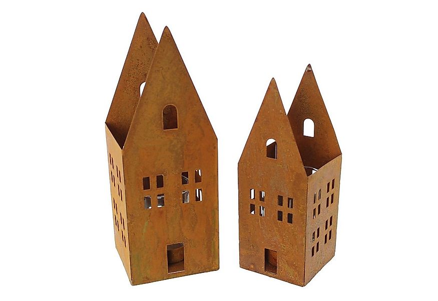 Dekoleidenschaft Teelichthalter "Haus" aus Metall in Rostoptik mit Windlich günstig online kaufen