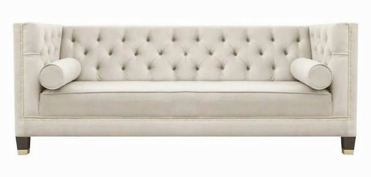 Xlmoebel Chesterfield-Sofa Luxus Chesterfield Samt Dreisitzer Beige Polster günstig online kaufen