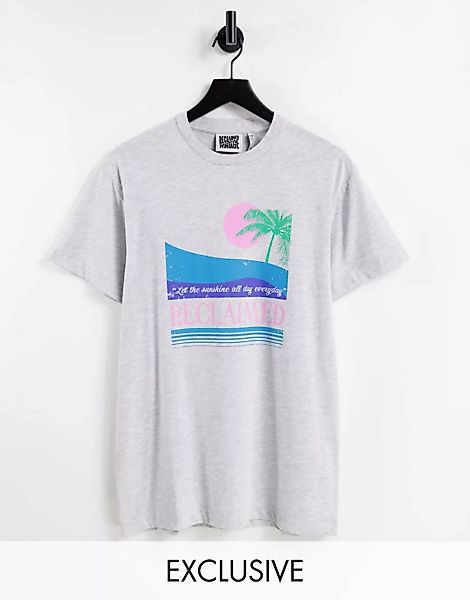Reclaimed Vintage Inspired – T-Shirt in Kalkgrau mit Palmen-Print günstig online kaufen