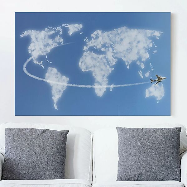 Leinwandbild Weltkarte - Querformat Weltreise über den Wolken günstig online kaufen