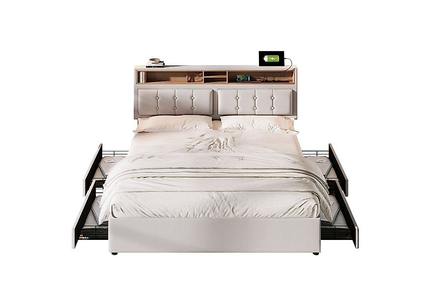 Flieks Polsterbett, Doppelbett mit USB/Typ-C Ladefunktion + 4 Schubladen 16 günstig online kaufen