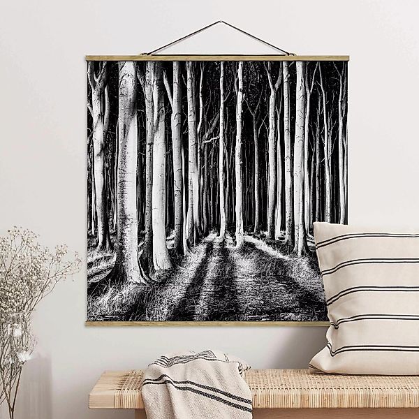 Stoffbild Wald mit Posterleisten - Quadrat Geisterwald günstig online kaufen