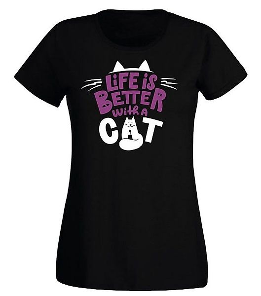G-graphics T-Shirt Damen T-Shirt - Life is better with a cat Slim-fit, mit günstig online kaufen