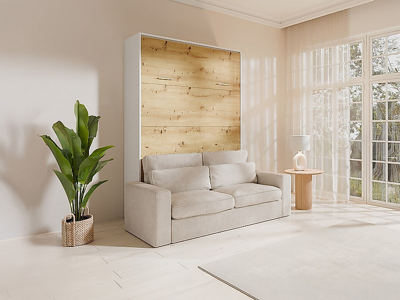 Schrankbett 140 x 200 cm - Manuelle vertikale Öffnung - Farbe: Natur und We günstig online kaufen