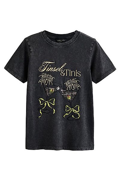 Next T-Shirt Rundhals-T-Shirt mit Tinsel Tinis-Stickerei (1-tlg) günstig online kaufen