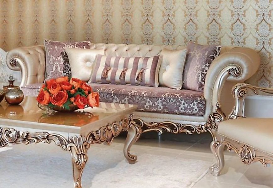 Casa Padrino Sofa Luxus Barock Sofa Lila / Creme / Beige / Kupferfarben 260 günstig online kaufen