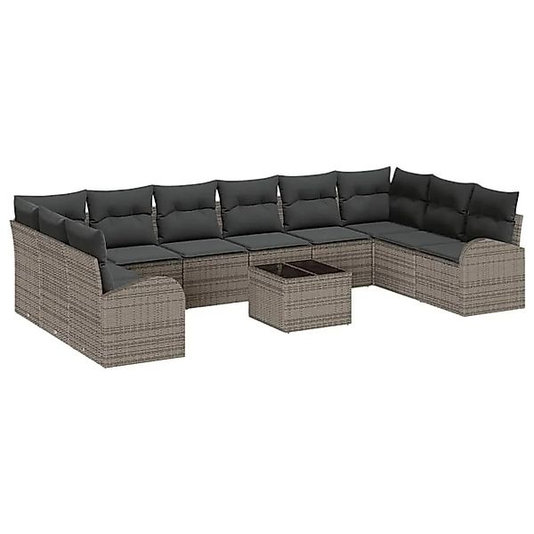 vidaXL Sofa Set mit Kissen mit Speicher 11-Tlg Hellgrau Poly-Rattan 3354898 günstig online kaufen