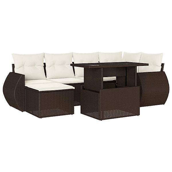 vidaXL 7-Tlg Garten-Sofagarnitur mit Kissen Braun Poly Rattan 3268683 günstig online kaufen