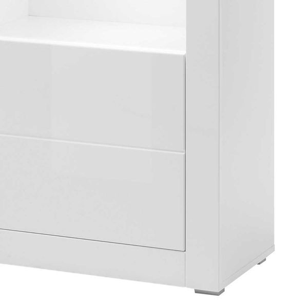 Wohnwand Vitrine in Hochglanz Weiß und Beton Grau modern günstig online kaufen