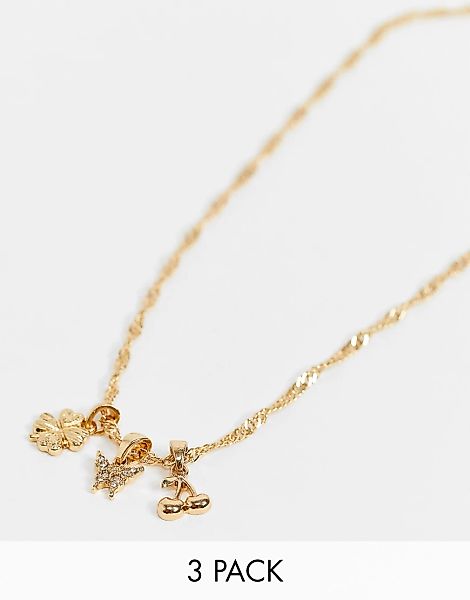 ASOS DESIGN – Goldene Halskette mit auswechselbaren Anhängern im Kleeblatt- günstig online kaufen