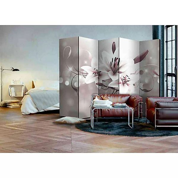 Spanischer Raumteiler mit Lilien Motiv Weiß und Grau günstig online kaufen