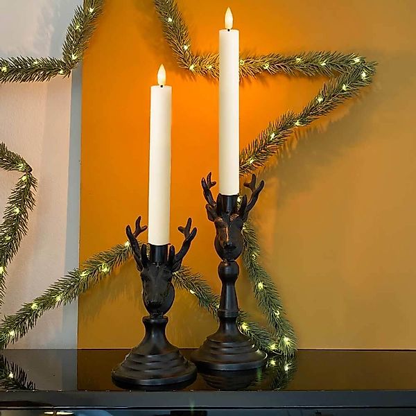 LED Stabkerze Echtwachs Elfenbein 2 Stück Warmweiß flackernd Timer Batterie günstig online kaufen