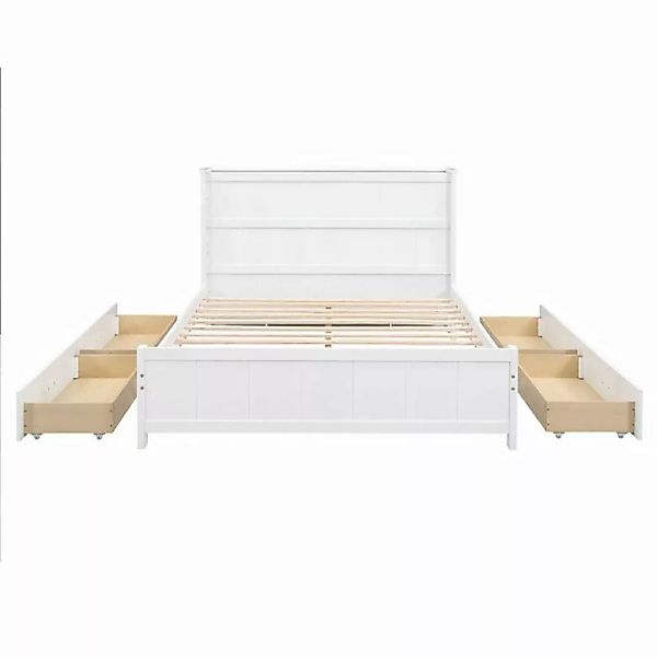 Gotagee Massivholzbett 140x200cm Plattformbett Doppelbett mit Stauraum Weiß günstig online kaufen