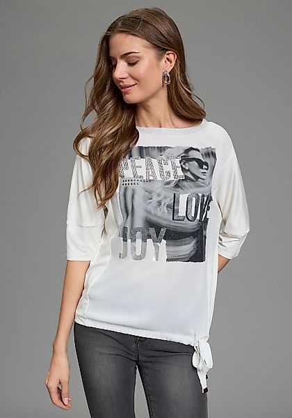 Laura Scott Shirtbluse mit U-Boot-Ausschnitt, Halbarm und Glitzerdruck günstig online kaufen