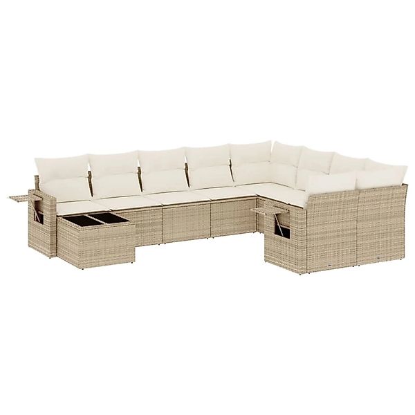 vidaXL 10-Tlg Garten-Sofagarnitur mit Kissen Beige Poly Rattan 3252995 günstig online kaufen