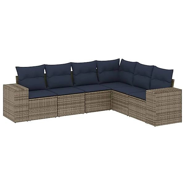 vidaXL 6-Tlg Gartensofa-Set mit Kissen Grau Polyrattan 3222610 günstig online kaufen