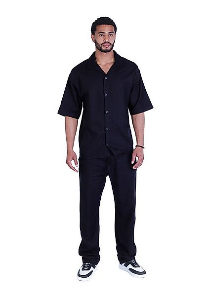 Denim Distriqt Freizeitanzug Lässiger Sommer 2 Teiler in Leinenoptik Schwar günstig online kaufen