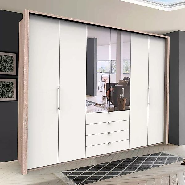 Gleittüren Schlafzimmerschrank mit vier Schubladen und Spiegel modern günstig online kaufen
