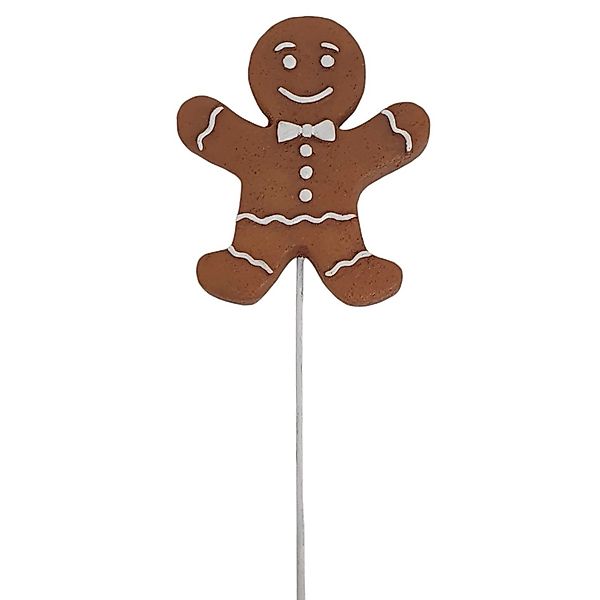 Deko-Weihnachtsfigur Pfefferkuchenmann mit Fliege Stecker 20,5 cm Braun-Wei günstig online kaufen