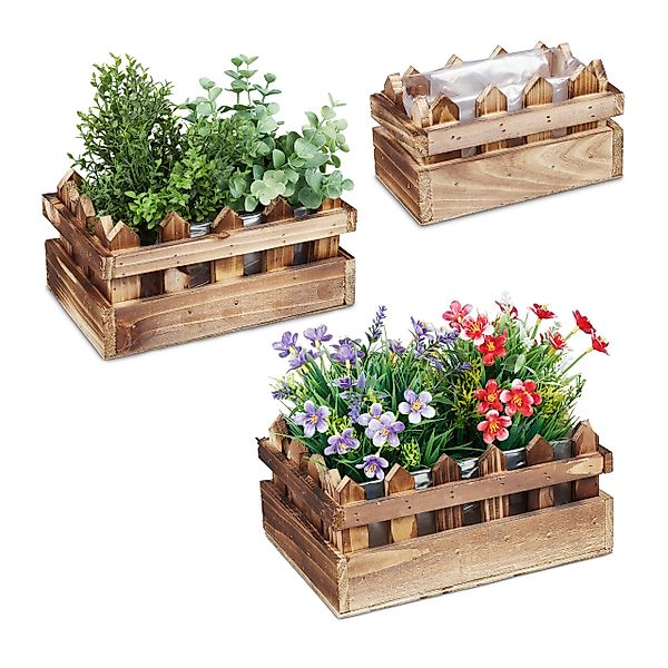 relaxdays Blumenkasten Holz Blumenkasten Zaunoptik 3er günstig online kaufen