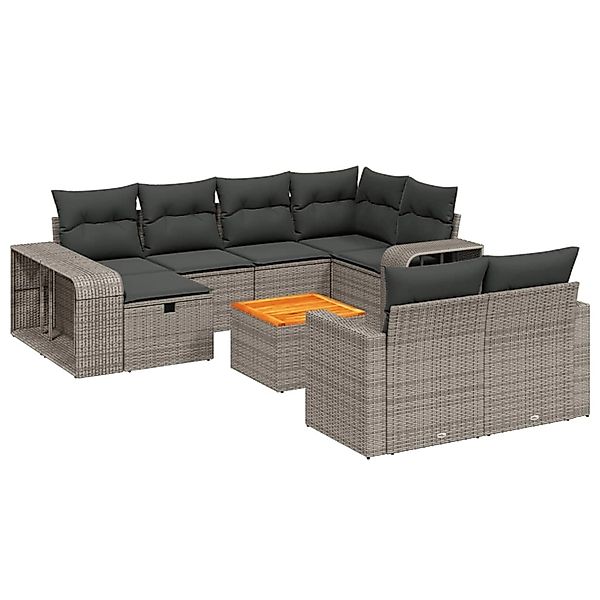 vidaXL 11-Tlg Garten-Sofagarnitur mit Kissen Grau Poly Rattan 3266260 günstig online kaufen