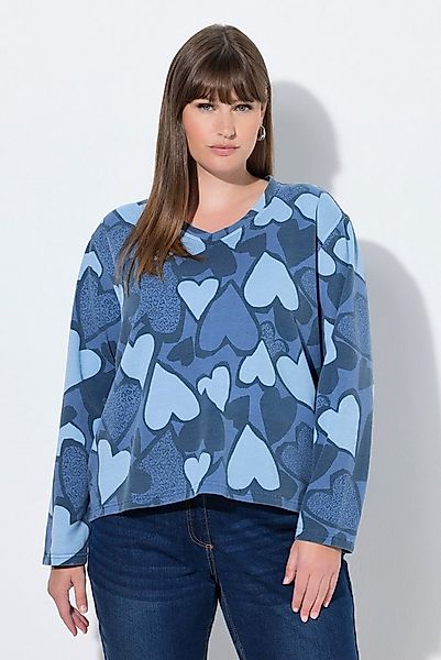 Ulla Popken Sweatshirt Sweatshirt Herzen A-Linie V-Ausschnitt Langarm günstig online kaufen