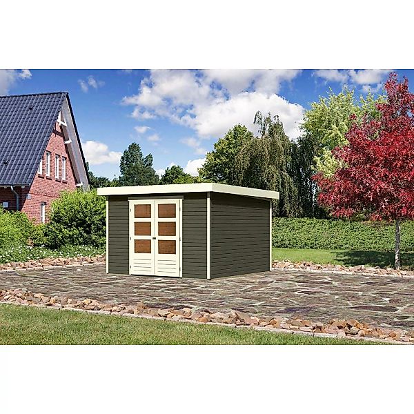 Karibu Holz-Gartenhaus Boras Terragrau Flachdach Lackiert 298 cm x 302 cm günstig online kaufen